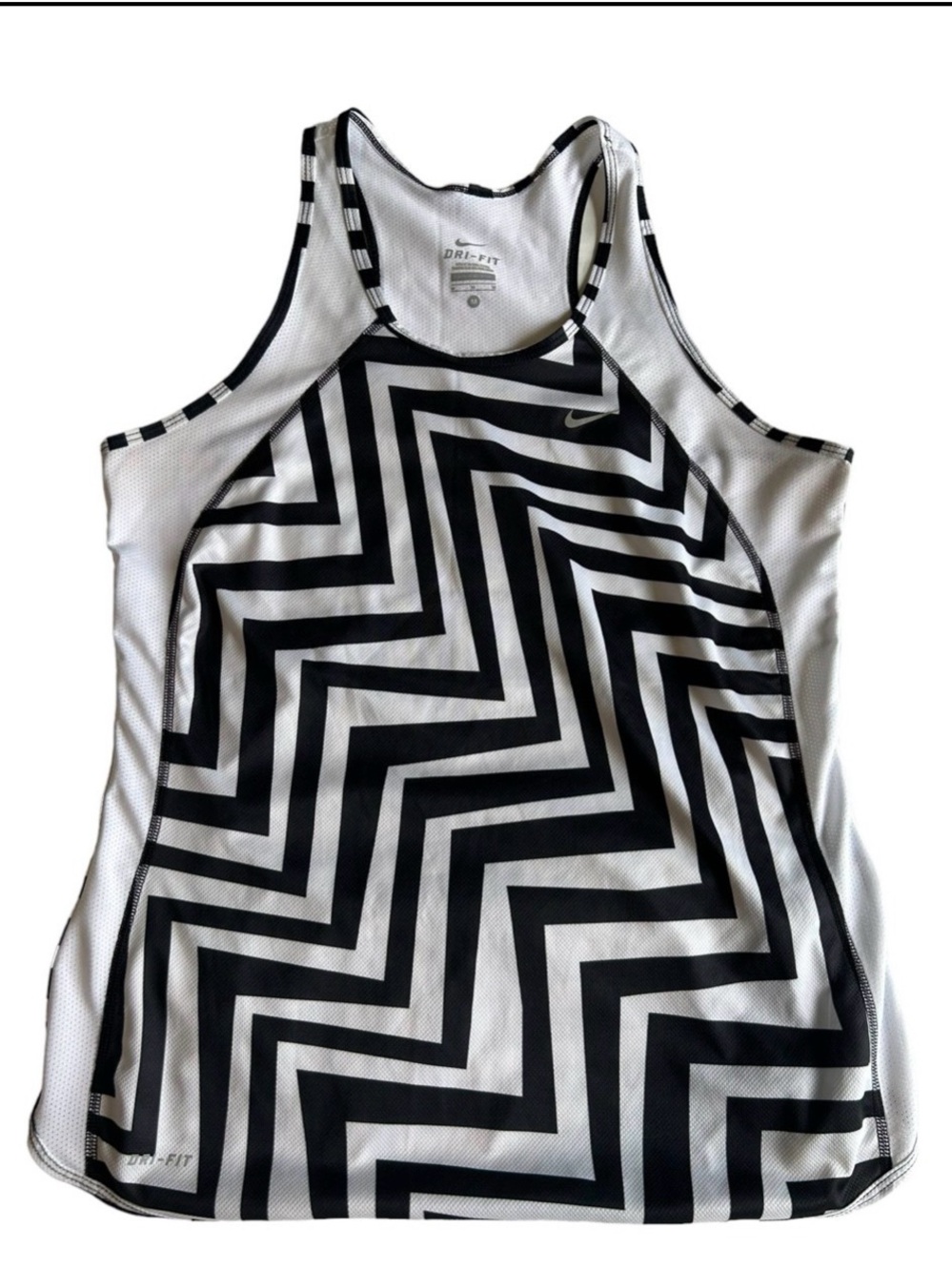 Nike Dri-FIT Racerback Running Tank Top Black & White Zig Zag ChevronSize M